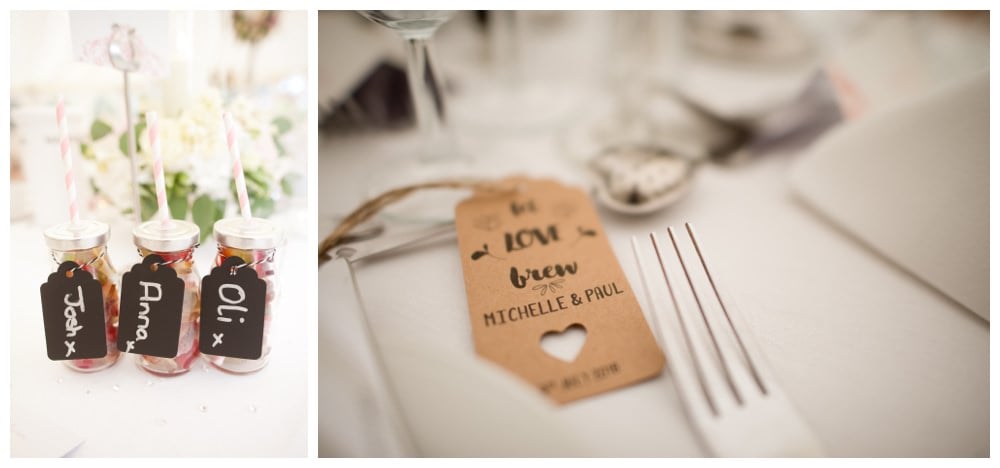 DIY table decorations at Balmer Lawn Hotel Wedding