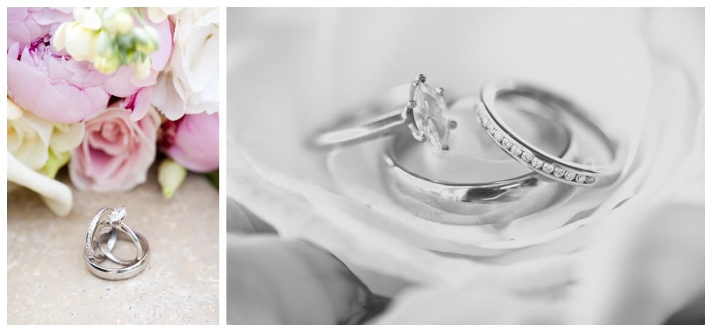 Wedding rings with bouquet by Jennifer Poynter Flowers