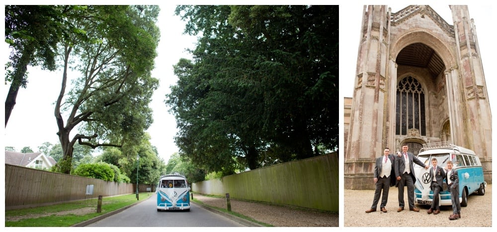 Groom in Vintage VW at Highcliffe Castle