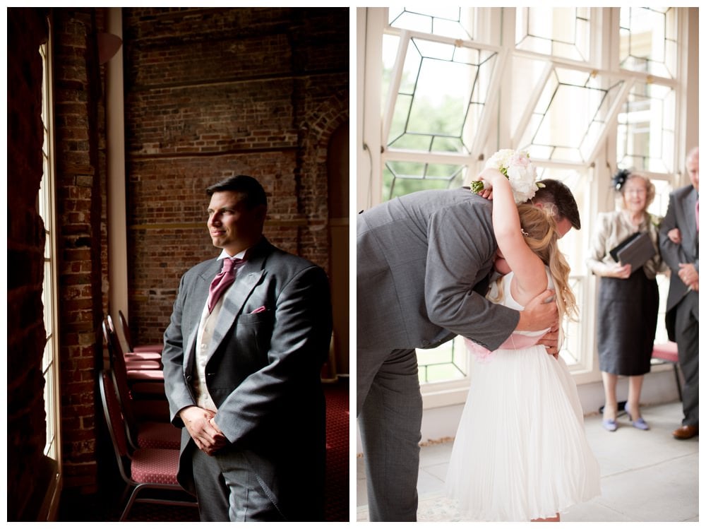 Groom portait and hug with daughter
