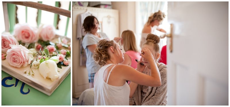 Buttonholes and Bridesmaids make-up at family home in Ringwood