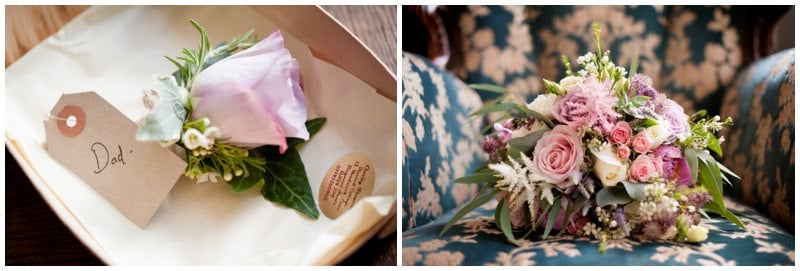 Bride's bouquet and Dad's buttonhole at family home in Ringwood