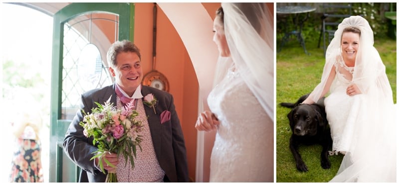 Bride with Father and dog before Crowe Hill Church