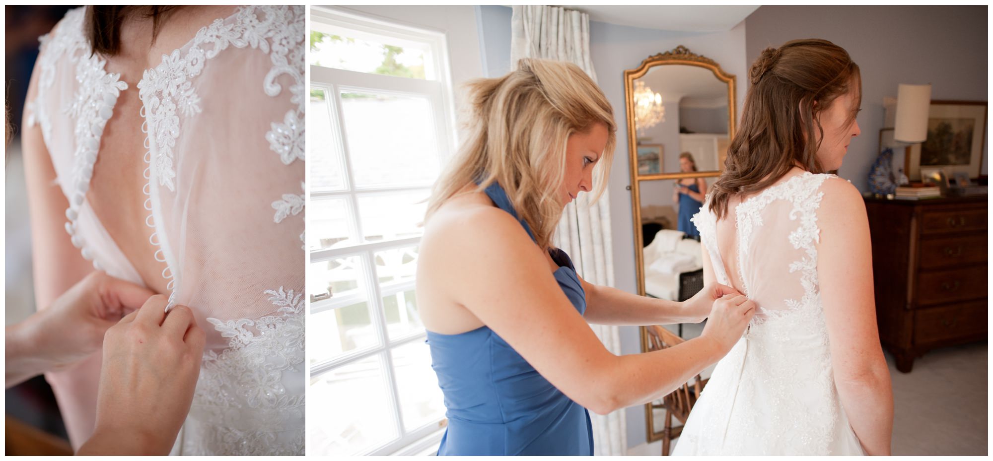 Putting on a wedding dress