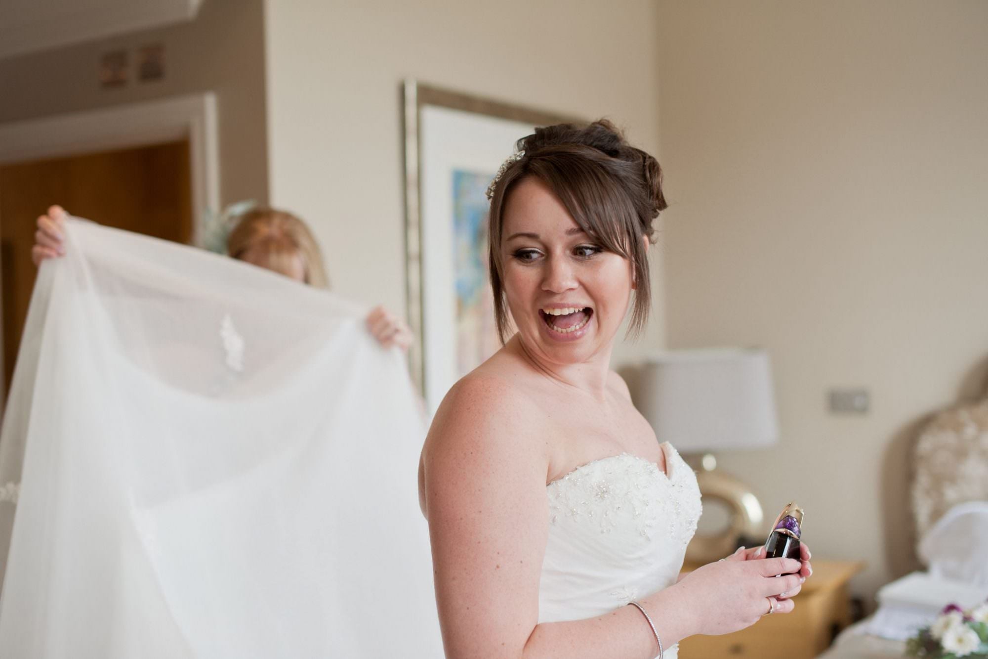 Bournemouth Bride in strapless wedding gown