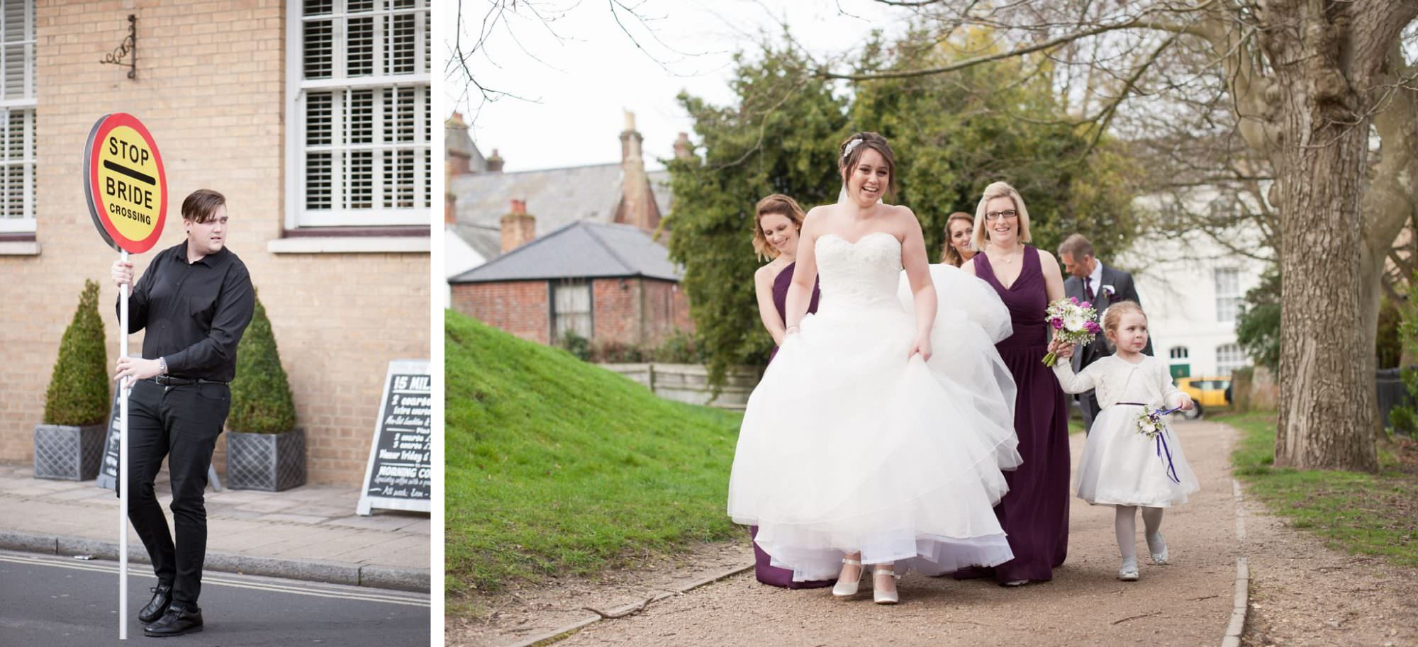 Bride crossing lollipop at Kings Arms Hotel Wedding