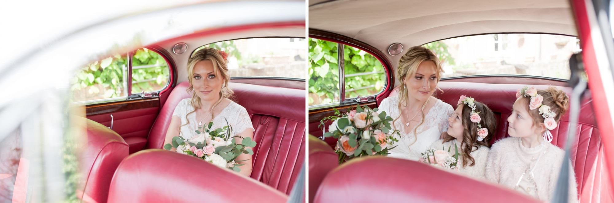 Photo of Hampshire Vintage Wedding Car in Red