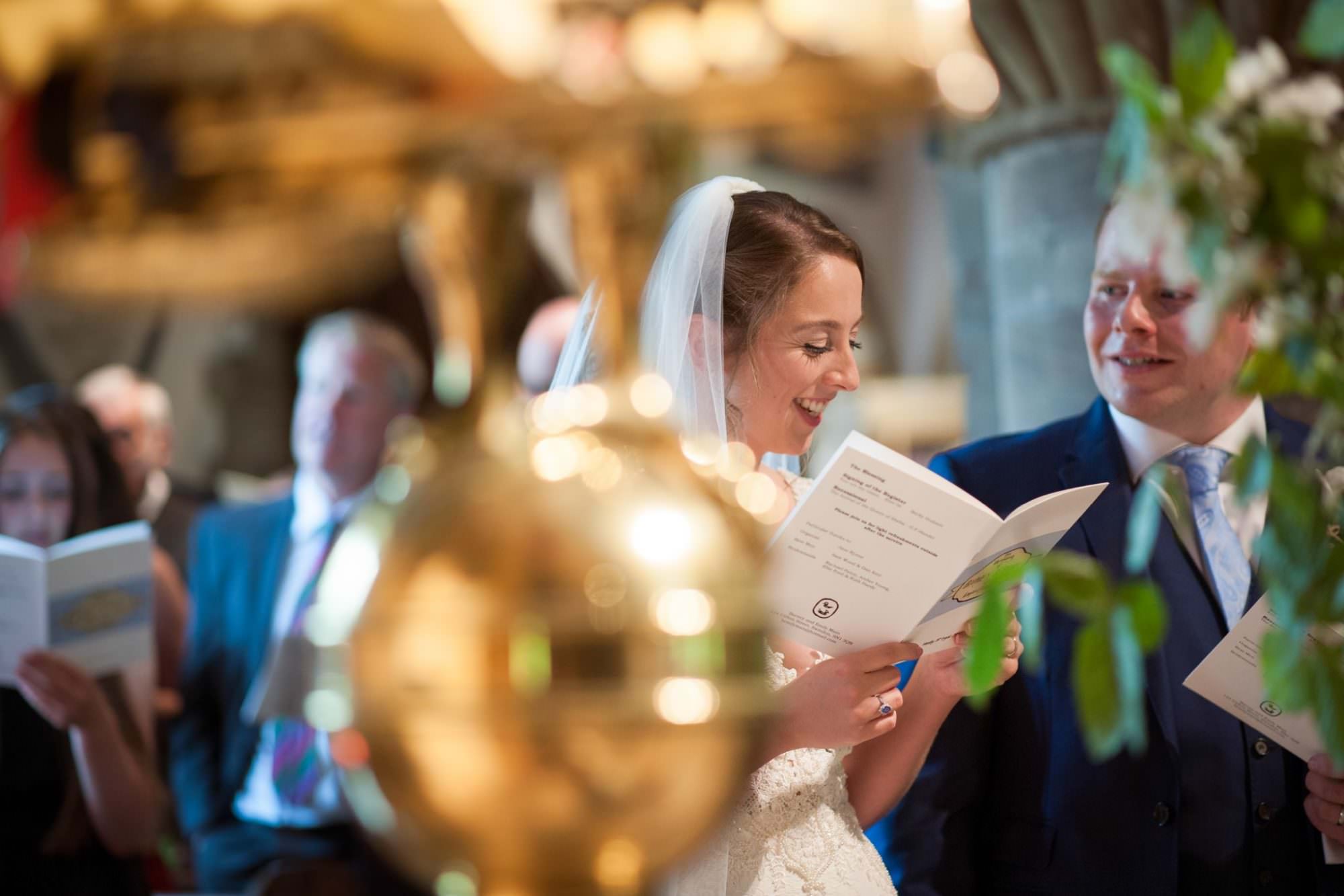 Colourful wedding photography at Canford magna church