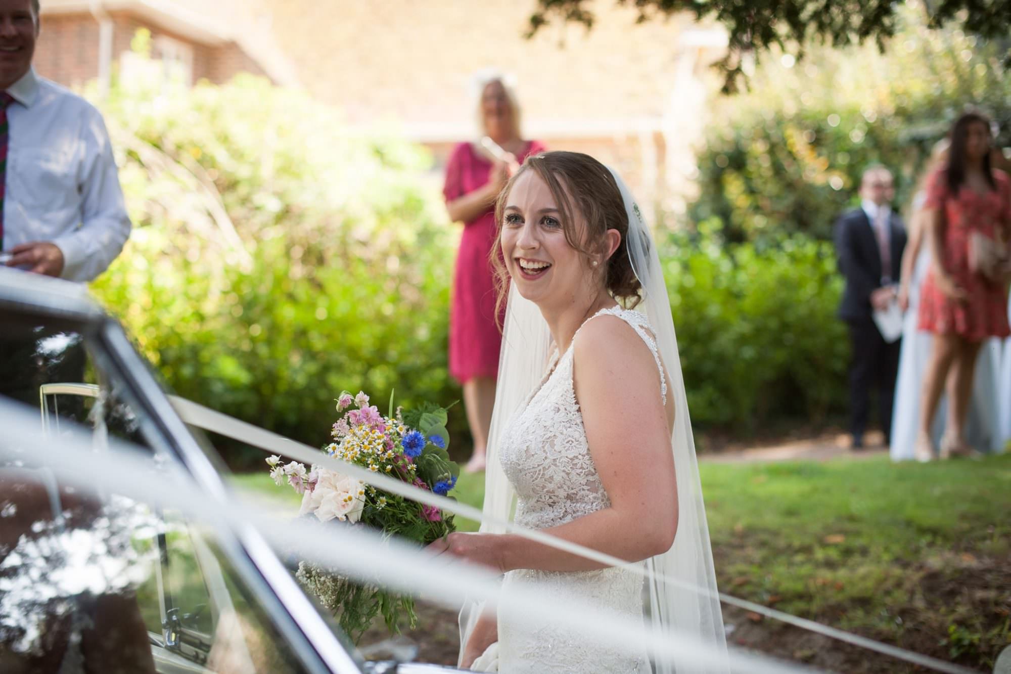 Dorset bride with Morris Minor car