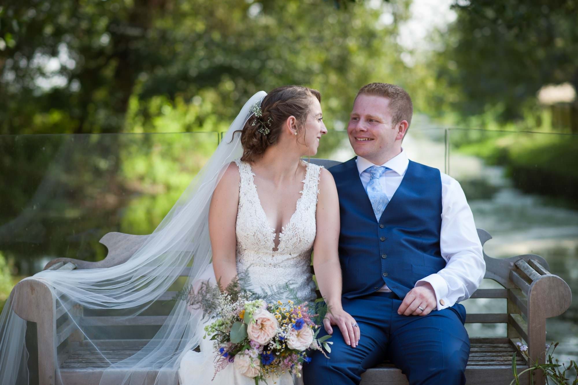 Dorset bride with wildflowers at Sopley Mill