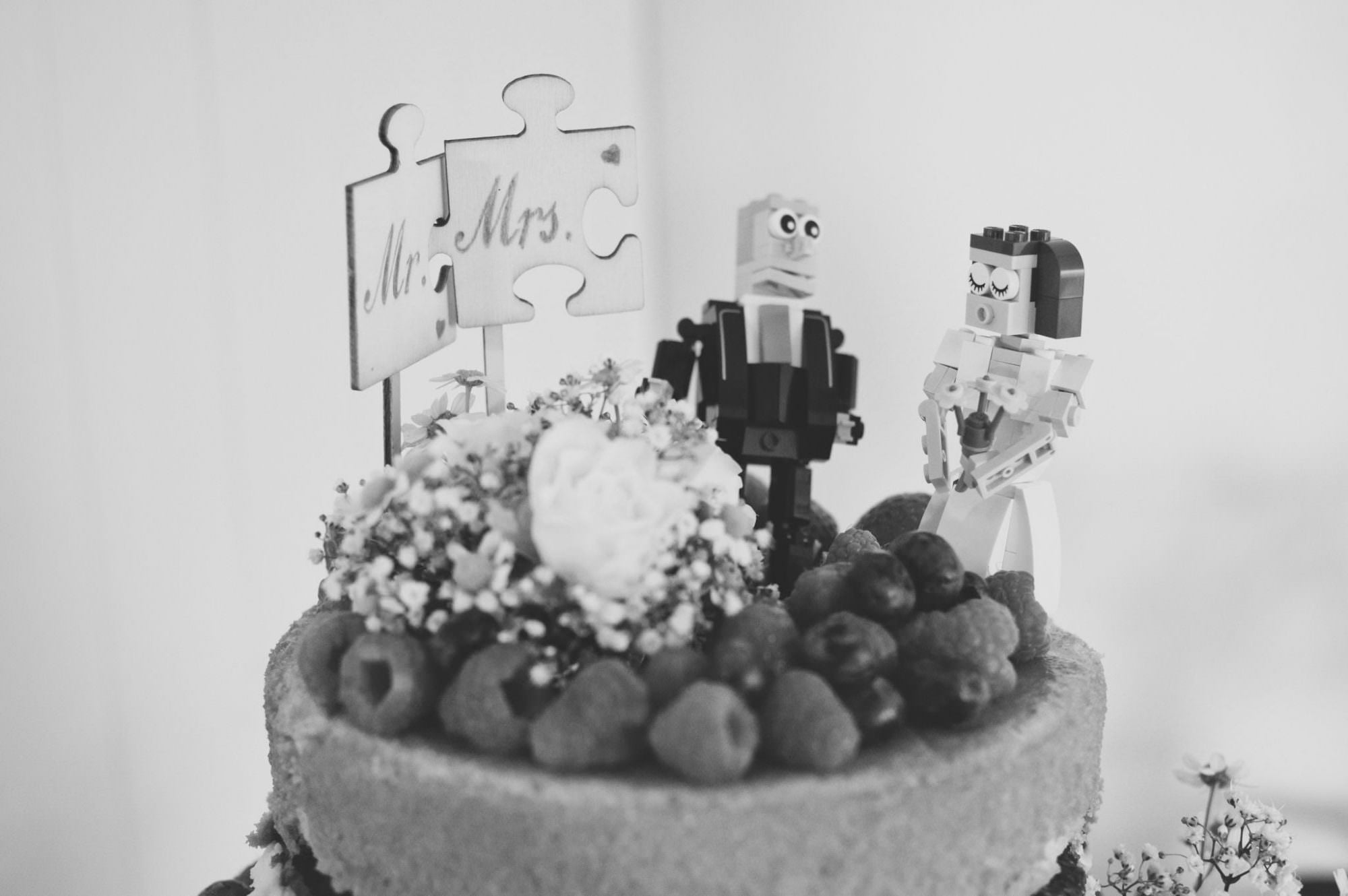 Dorset naked wedding cake with Lego cake toppers