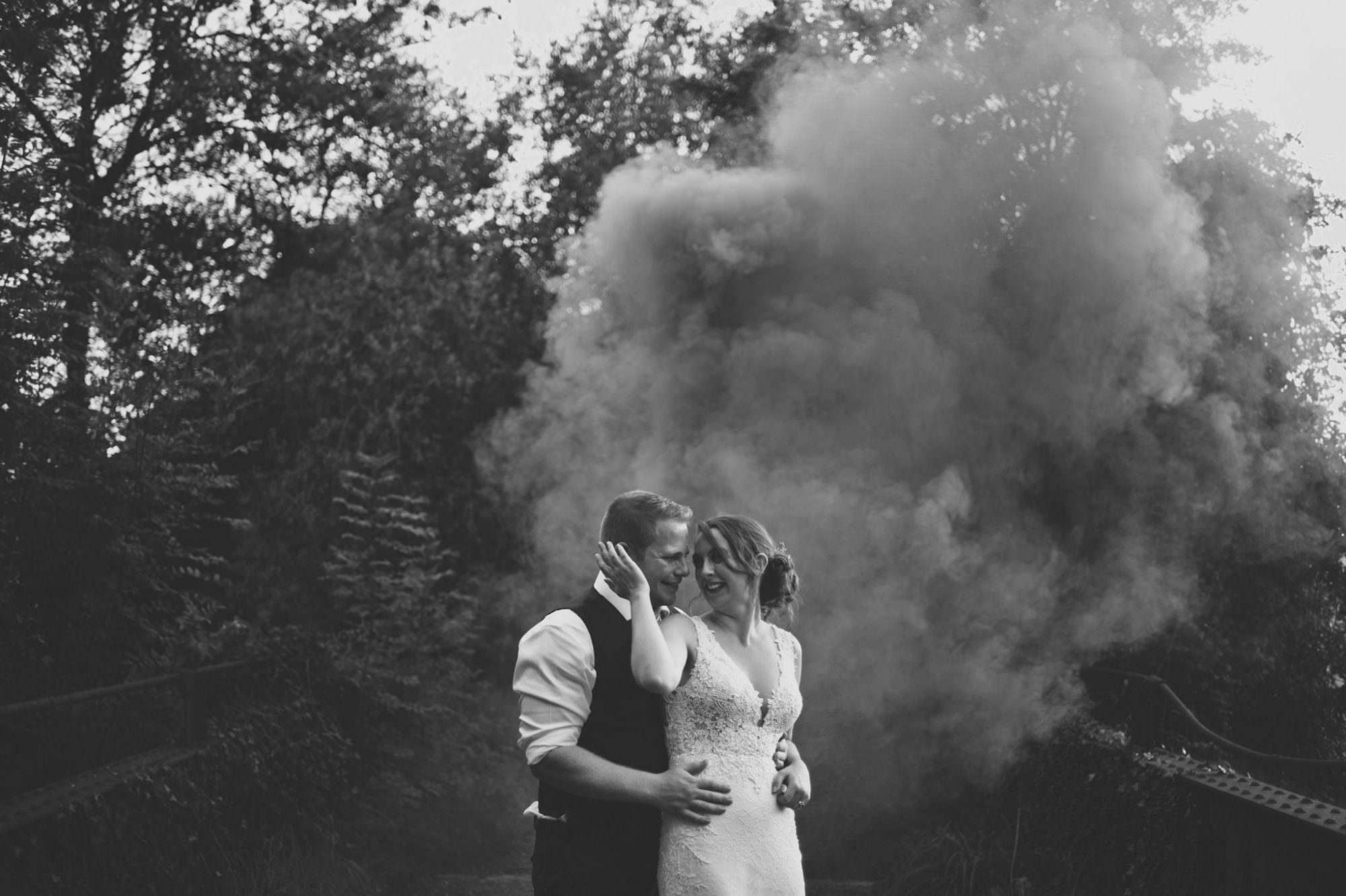Smoke bomb at Sopley Mill wedding day