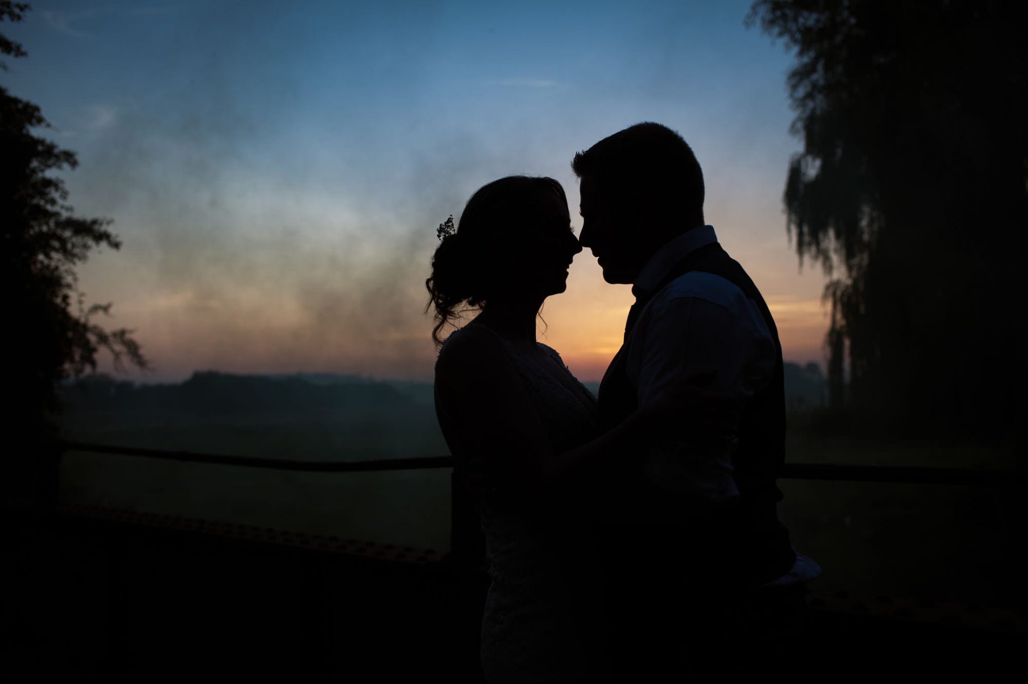 Sunset and smoke at Sopley Wedding