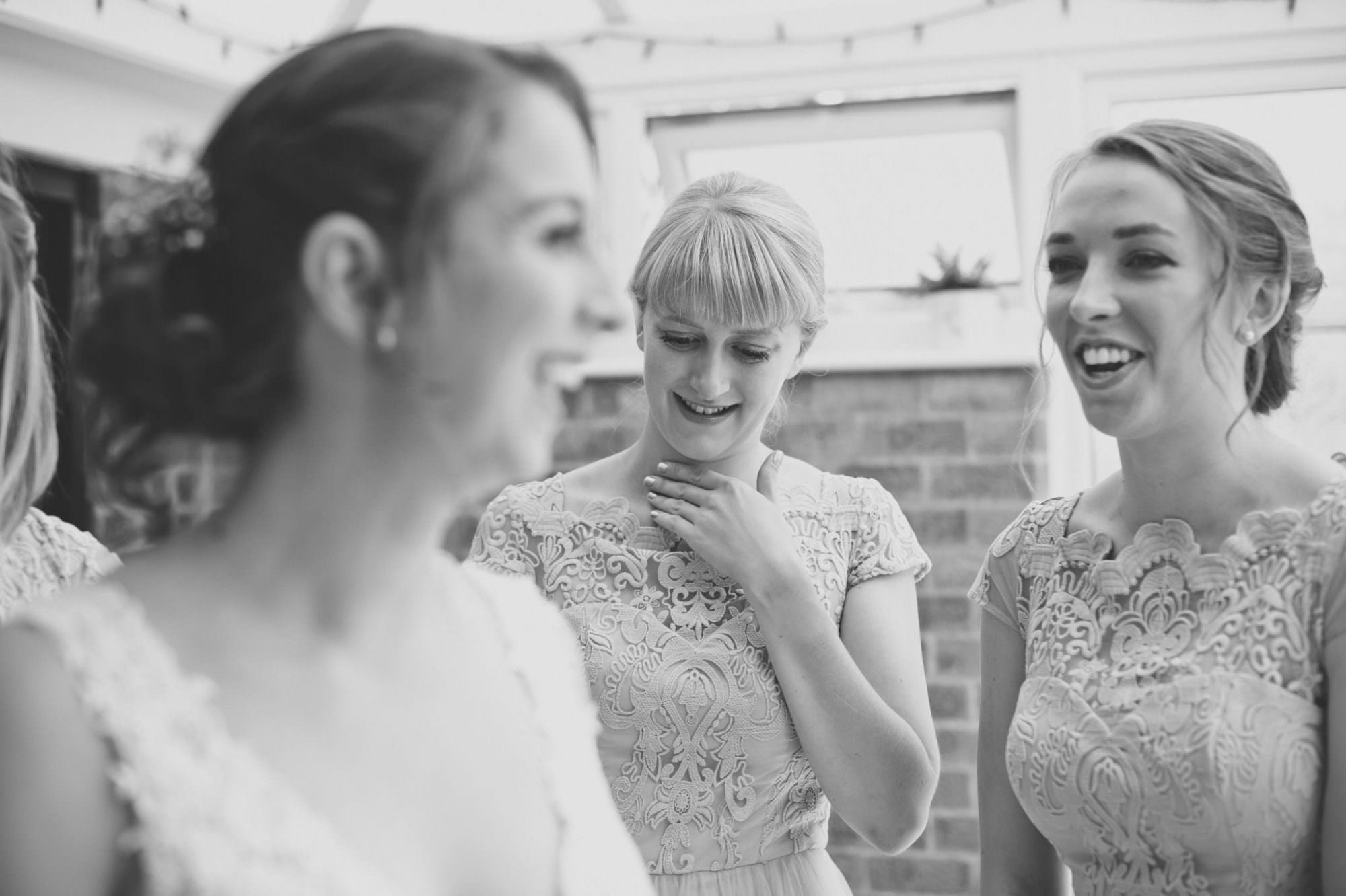 Excited bridesmaids at Canford Church wedding