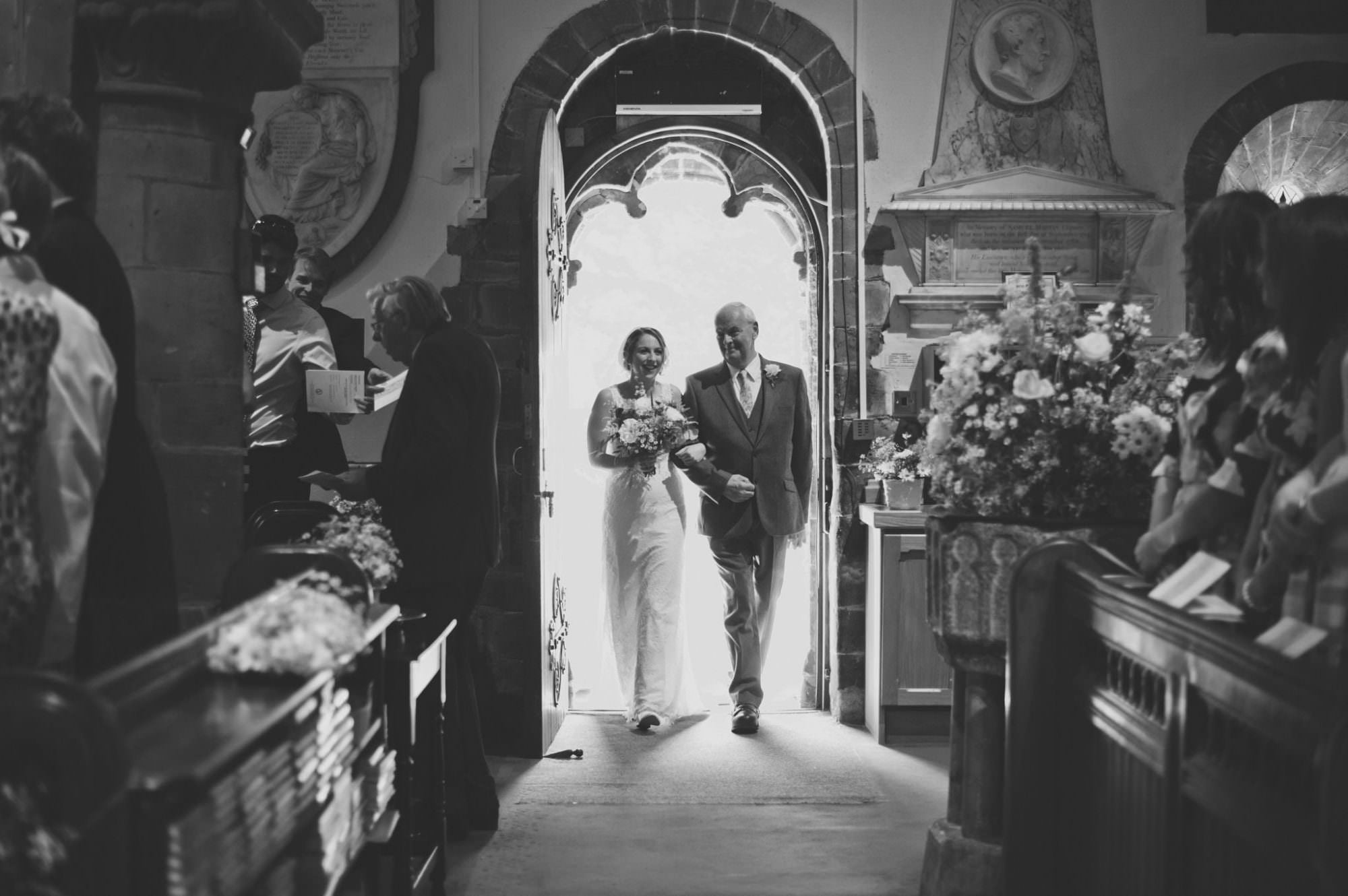 Bride and dad at Canford magna church wedding in dorset