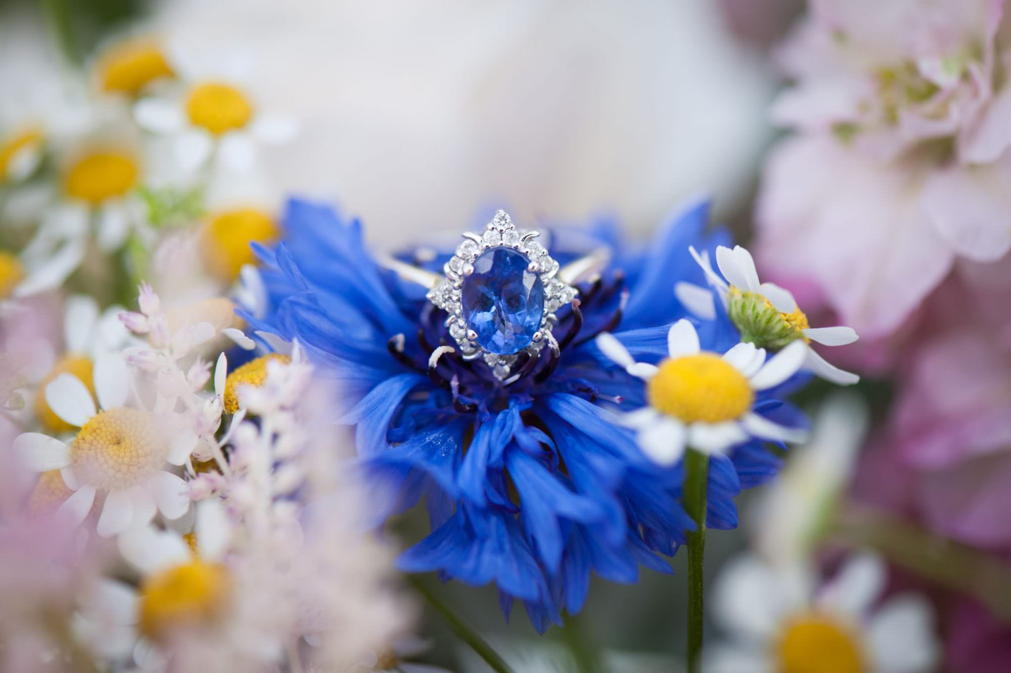 Blue Sapphire and Diamond Engagement ring