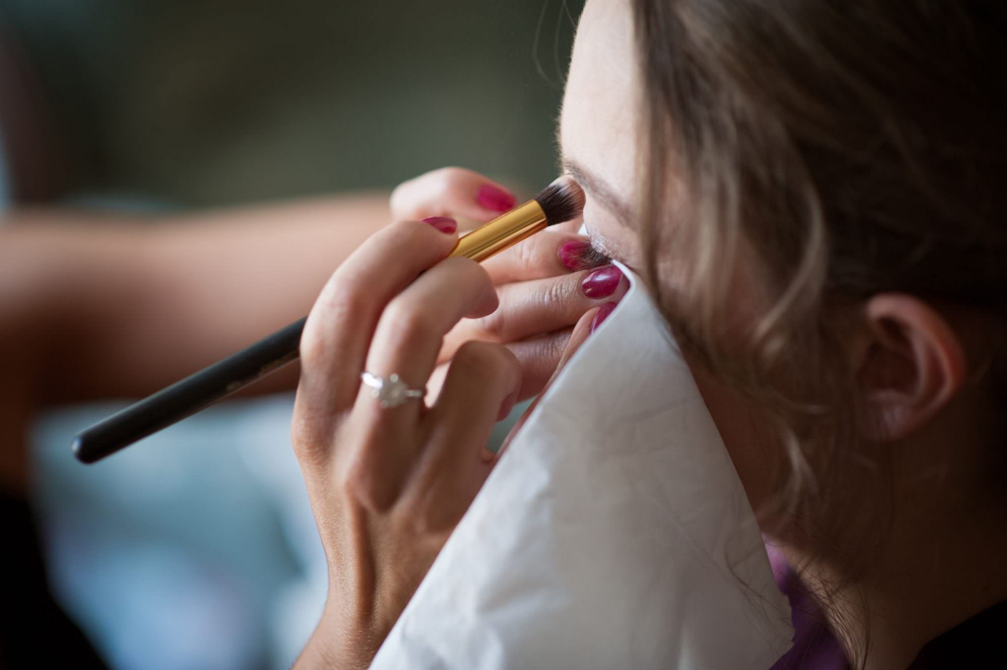 Close-up of Dorset Bride having Makeup
