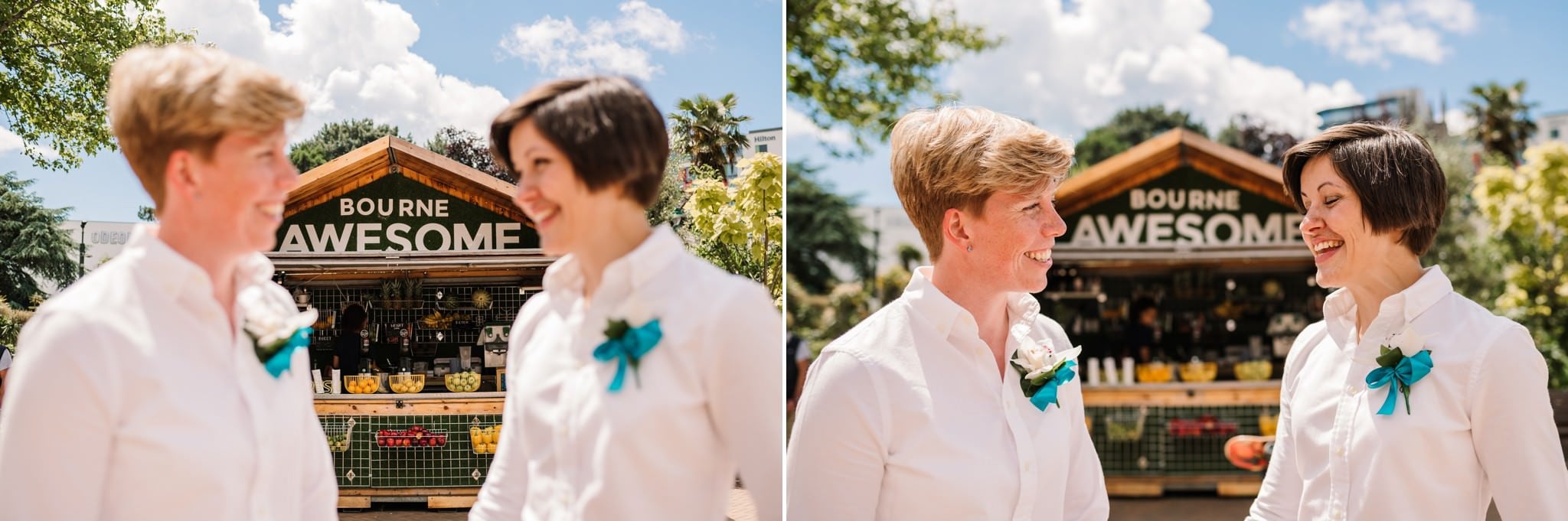 Colourful and creative photography at Bournemouth gay wedding