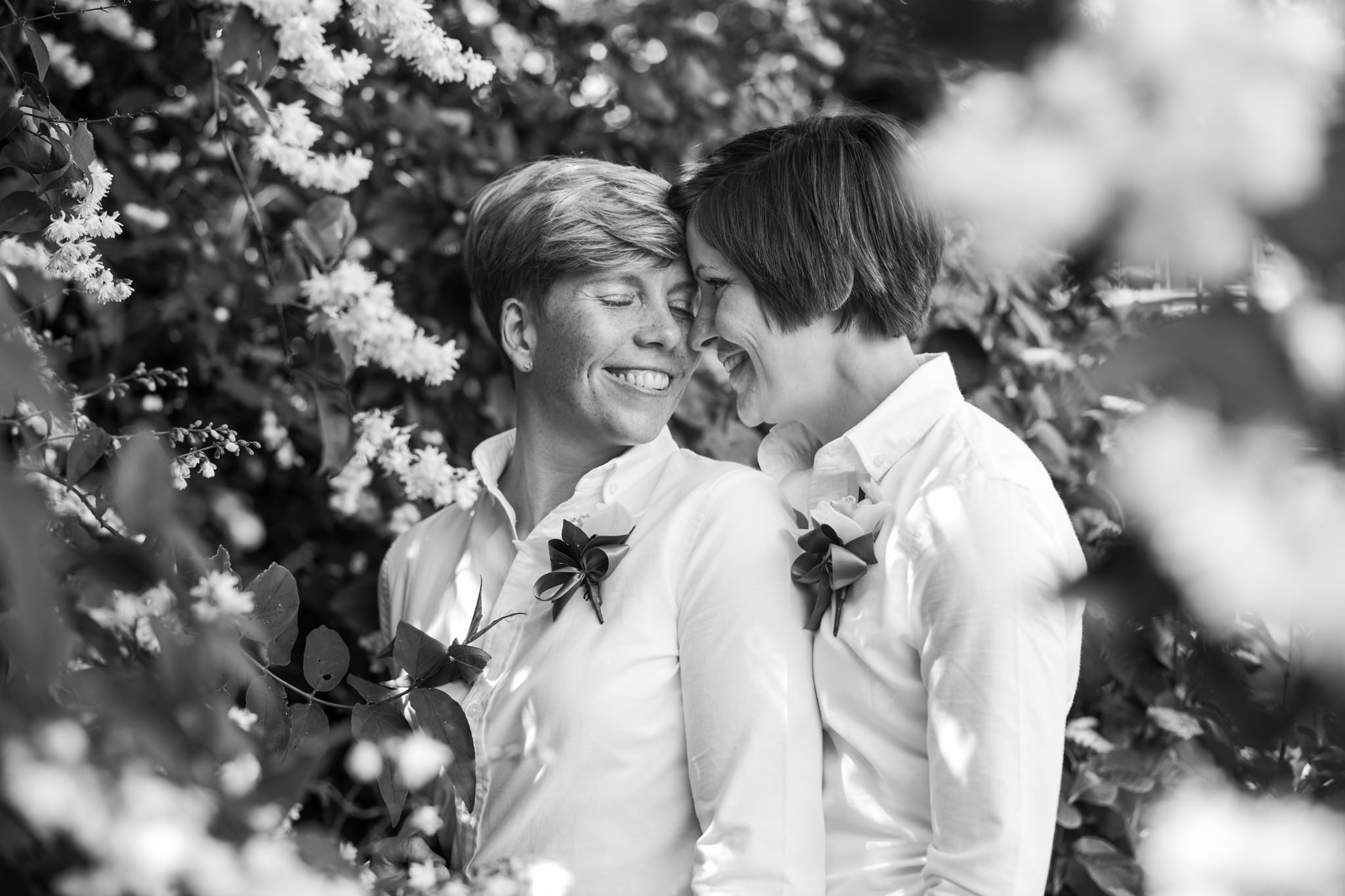 Black and white photography of lesbian Bournemouth wedding