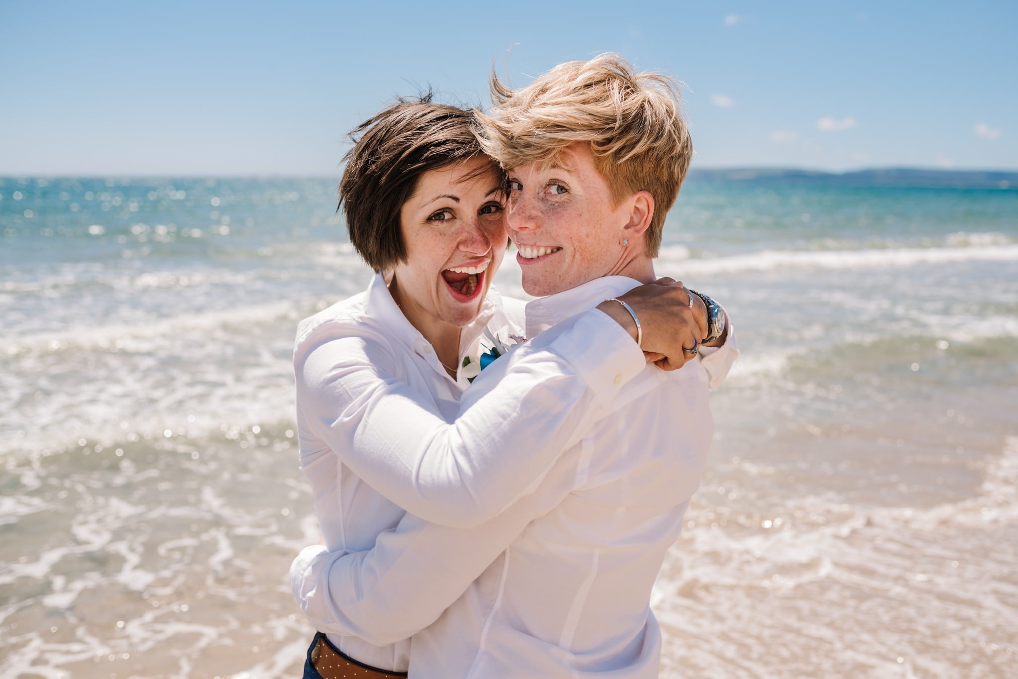 Fun and colourful photography at Bournemouth gay wedding