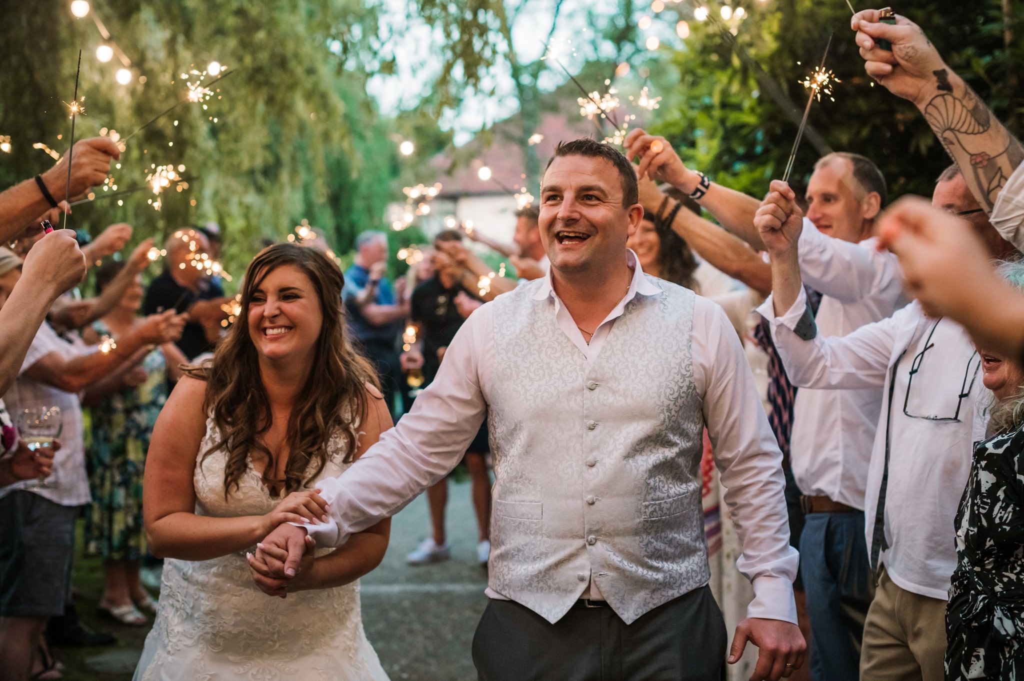 Sparkler fun at Gordleton Mill wedding