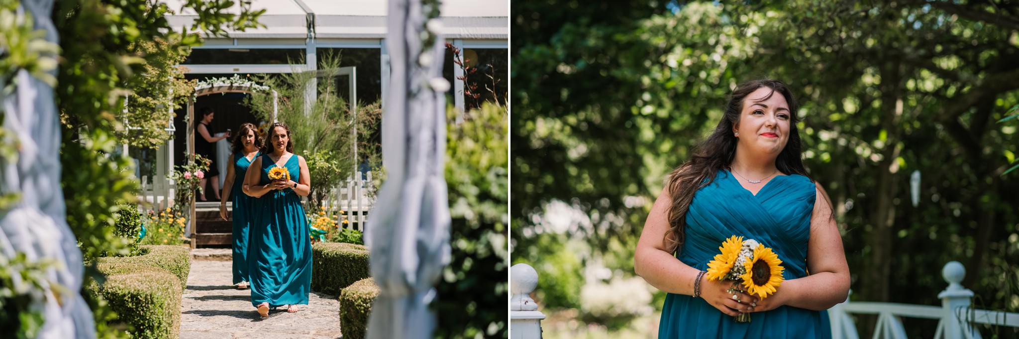 Bridesmaids at outdoor wedding in Gordleton Mill