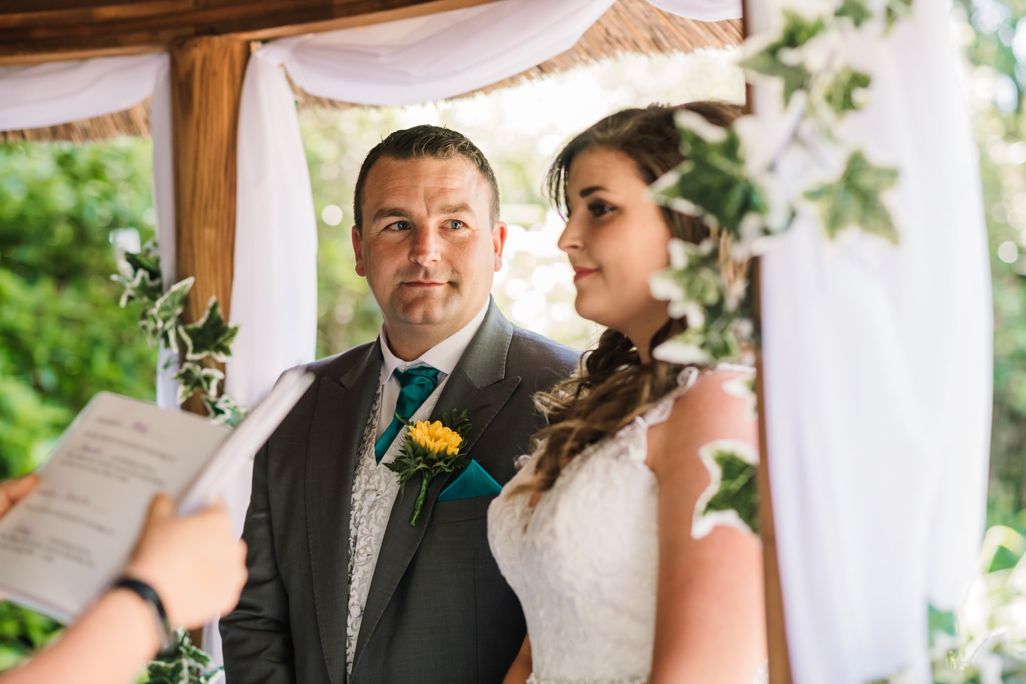 Groom during ceremony at Gordleton Mill