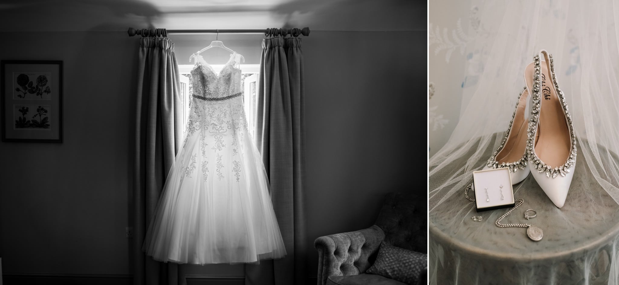Wedding dress and shoes at Gordleton Mill