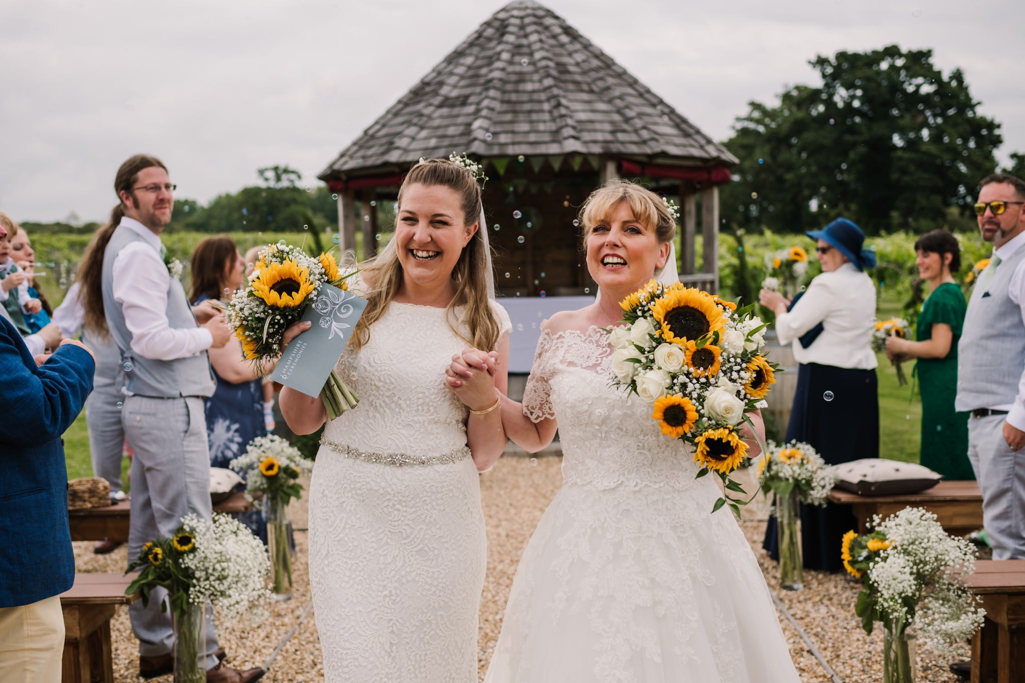 Bubble exit at Three Choirs Vineyard wedding