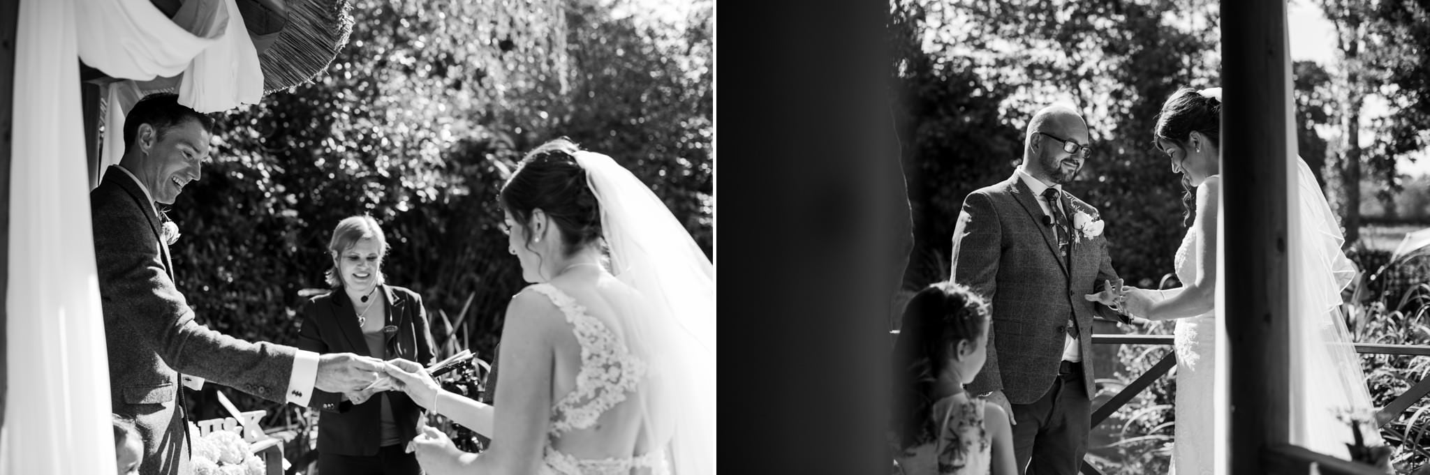 Exchanging wedding rings at Gordleton Mill Wedding