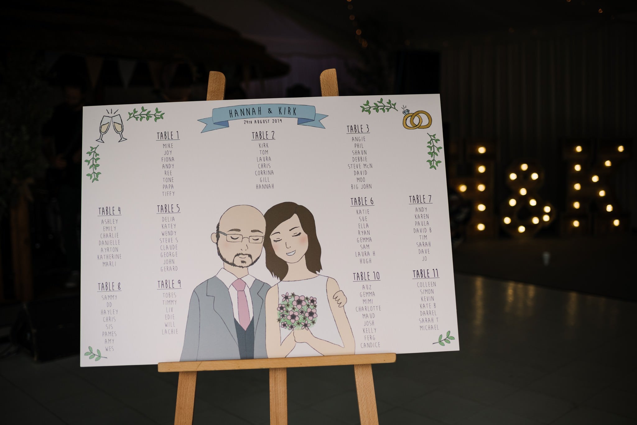 Photos of table plan at Gordleton Mill Wedding
