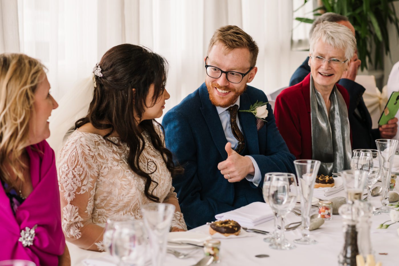 Wedding breakfast photography at Christchurch Harbour Hotel