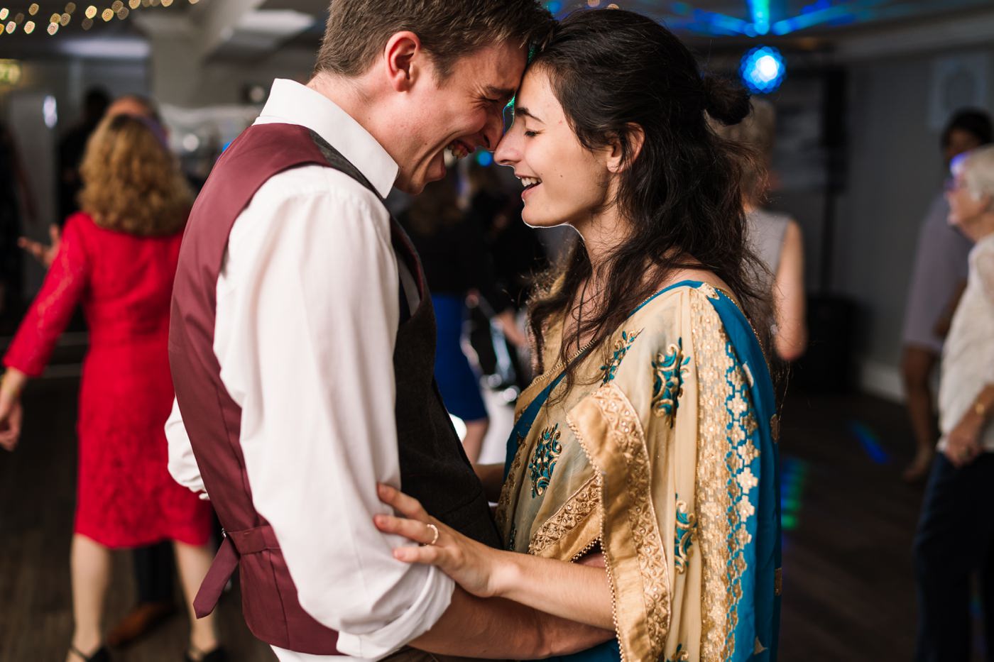 Fun wedding reception photography at Christchurch Harbour Hotel