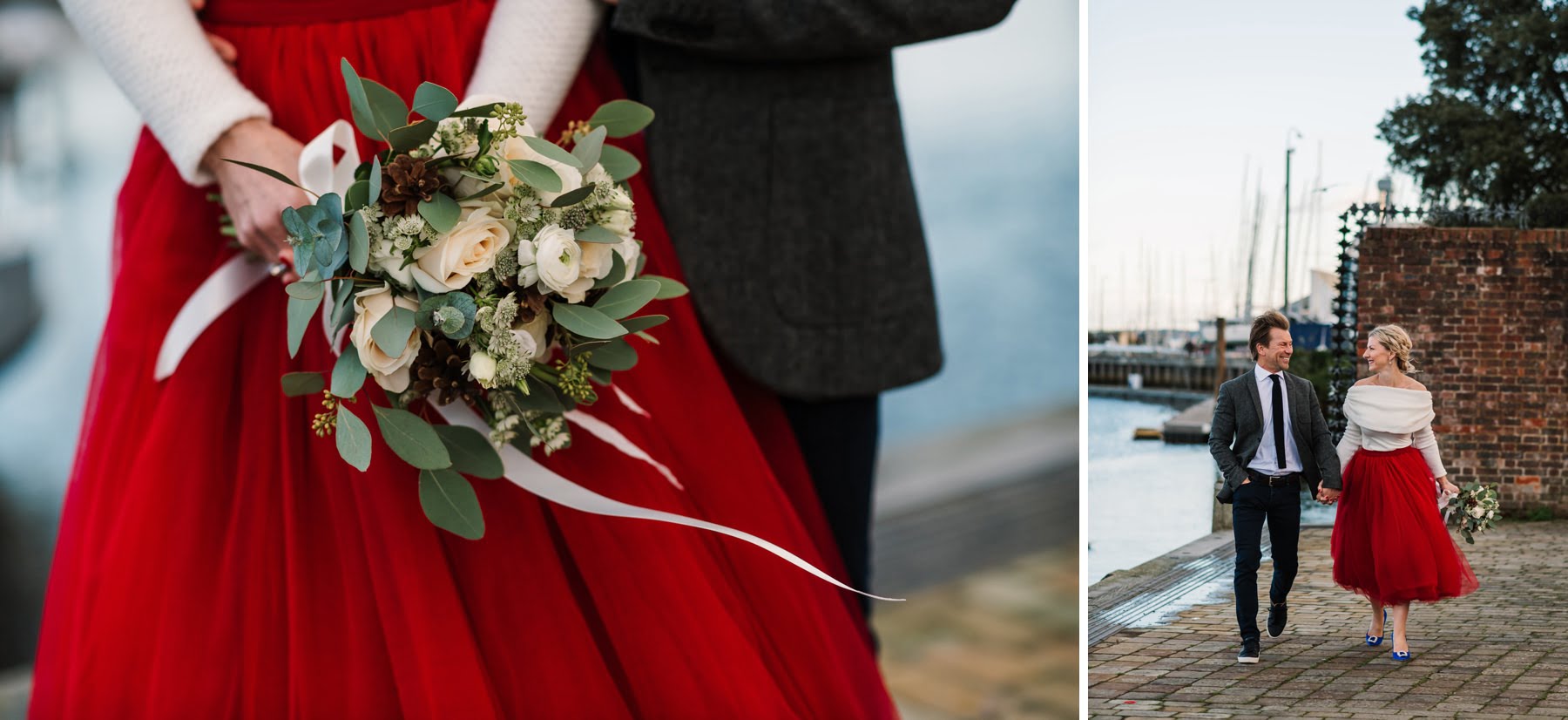 Christmas Eve wedding photos at Lymington Quay