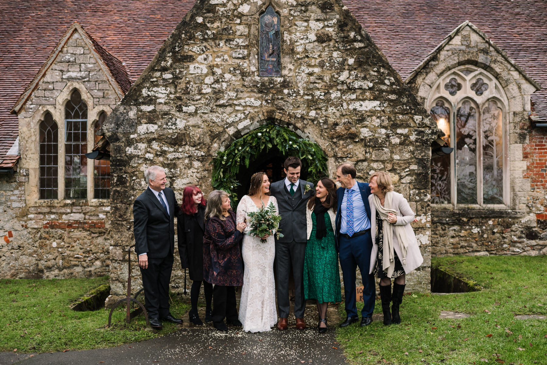 Group photos at new forest church wedding