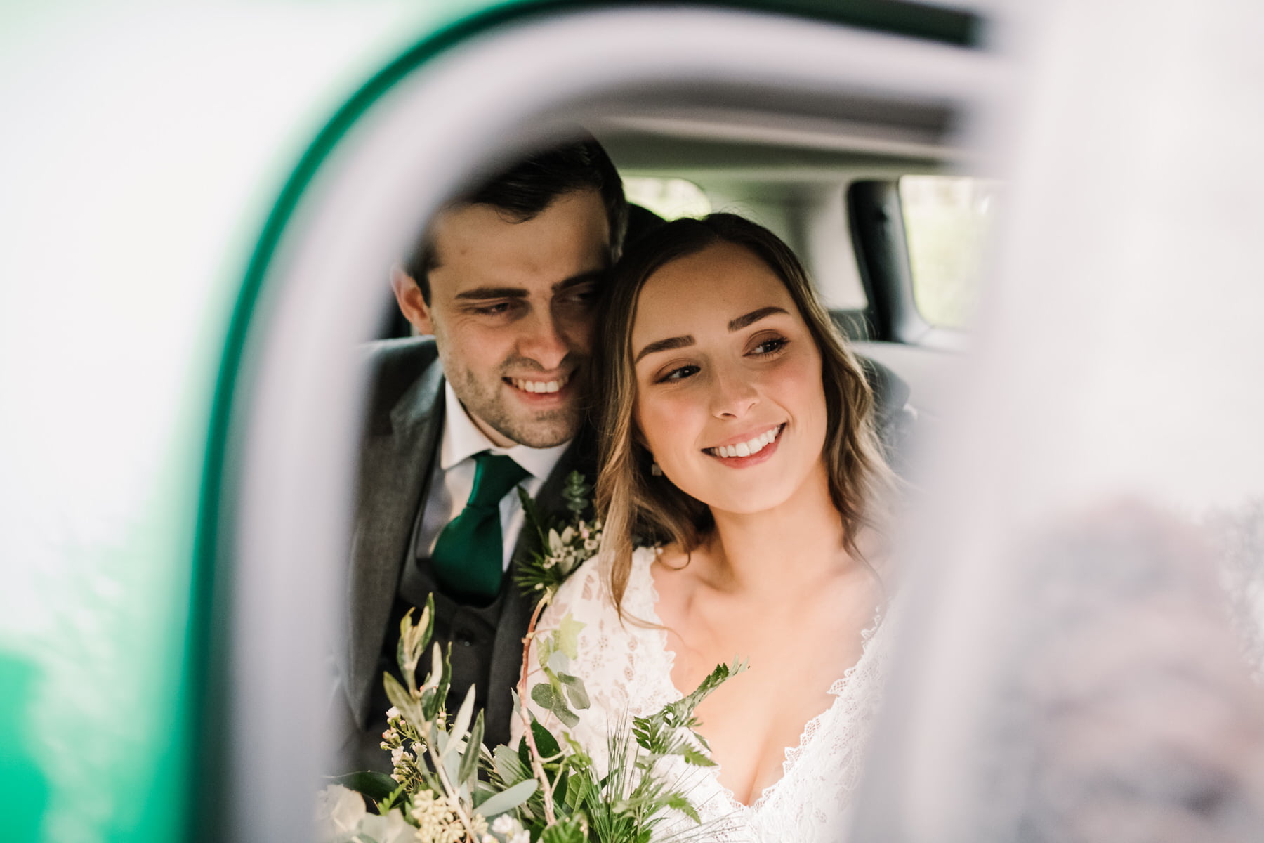 Green car at New Forest micro wedding
